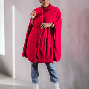 Vintage Sherwood Cape Red Bright Lipstick Flannel USA Arm Slit Pockets XL Large